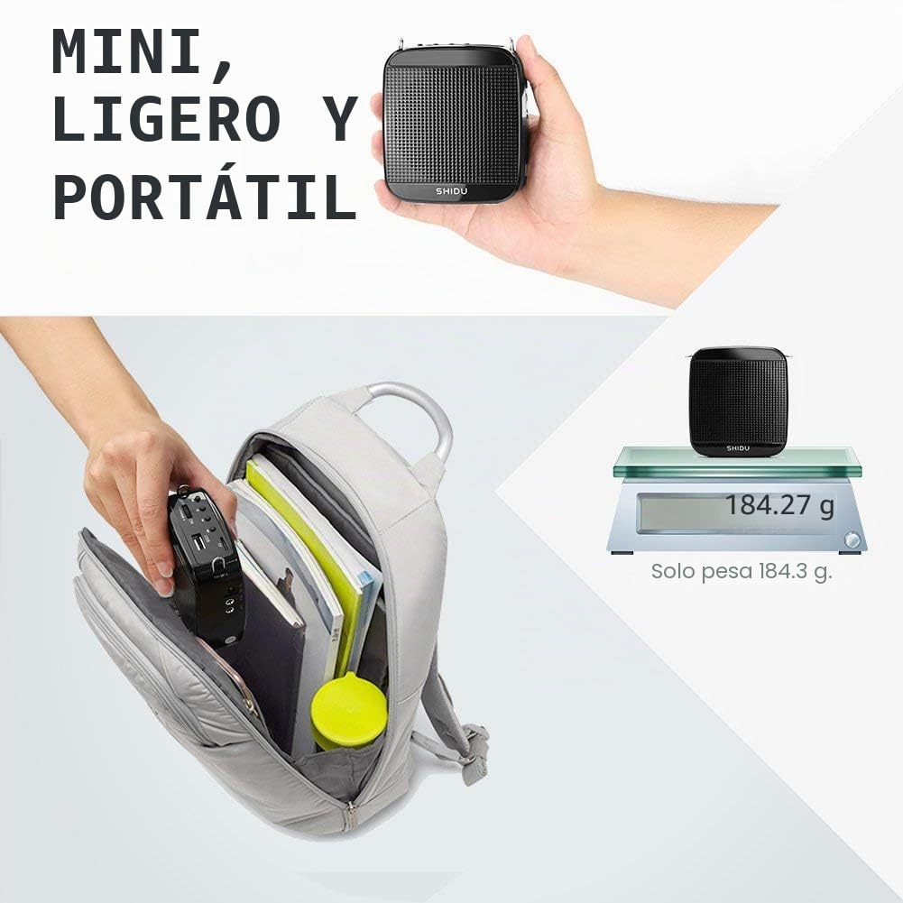 Amplificador de Voz portátil de 15W, SHIDU Amplificador de Voz con Auriculares con micrófono con Cable Micrófono Recargable y Sistema de Altavoces PA para Profesores,Canto,Aula, guía de Turismo,Yoga