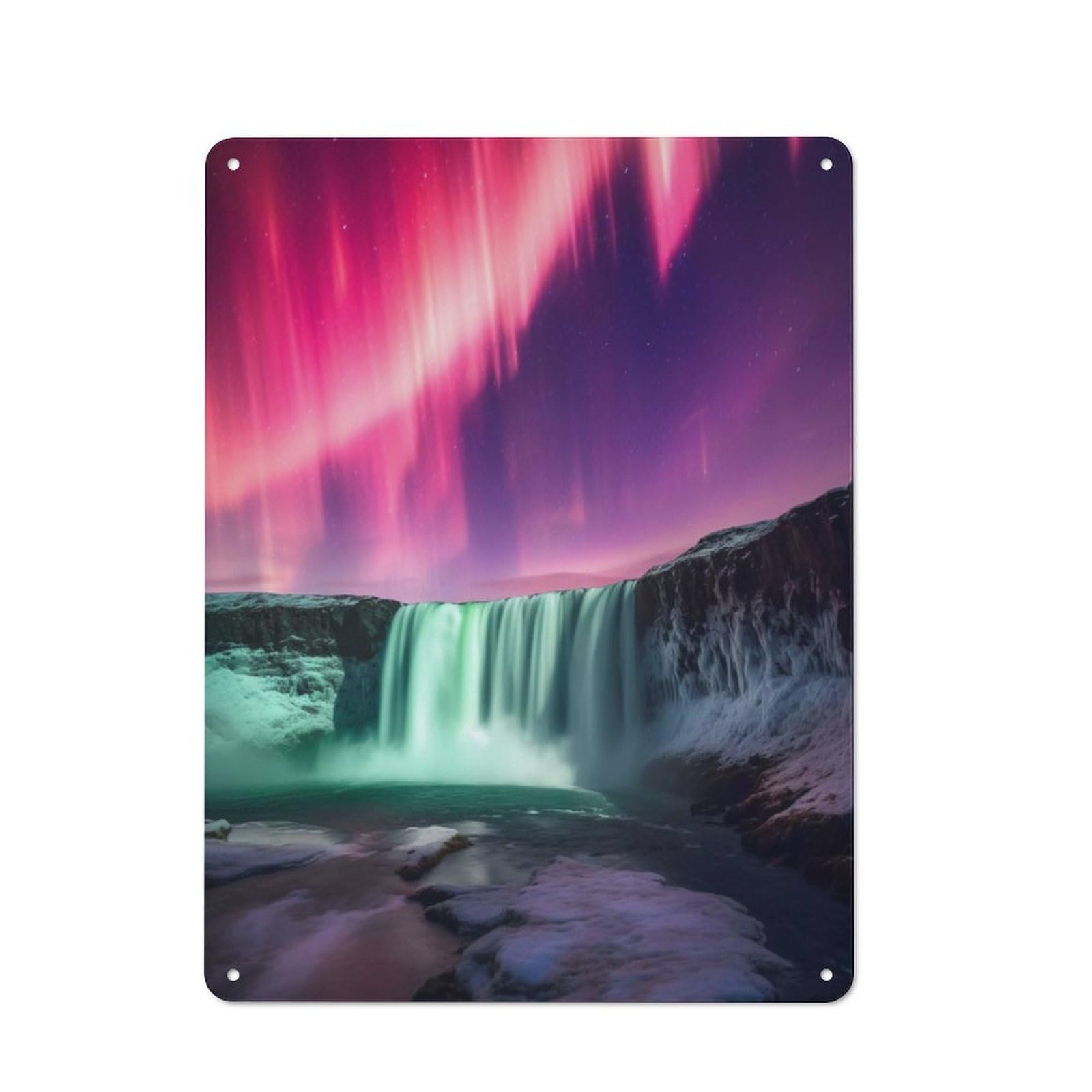 Junmoney Northern Lights Waterfall Vintage Metal Wall Decor 40X30cm, Vintage Metal Sign For Cafe, Bistro, Bakery Or Restaurant