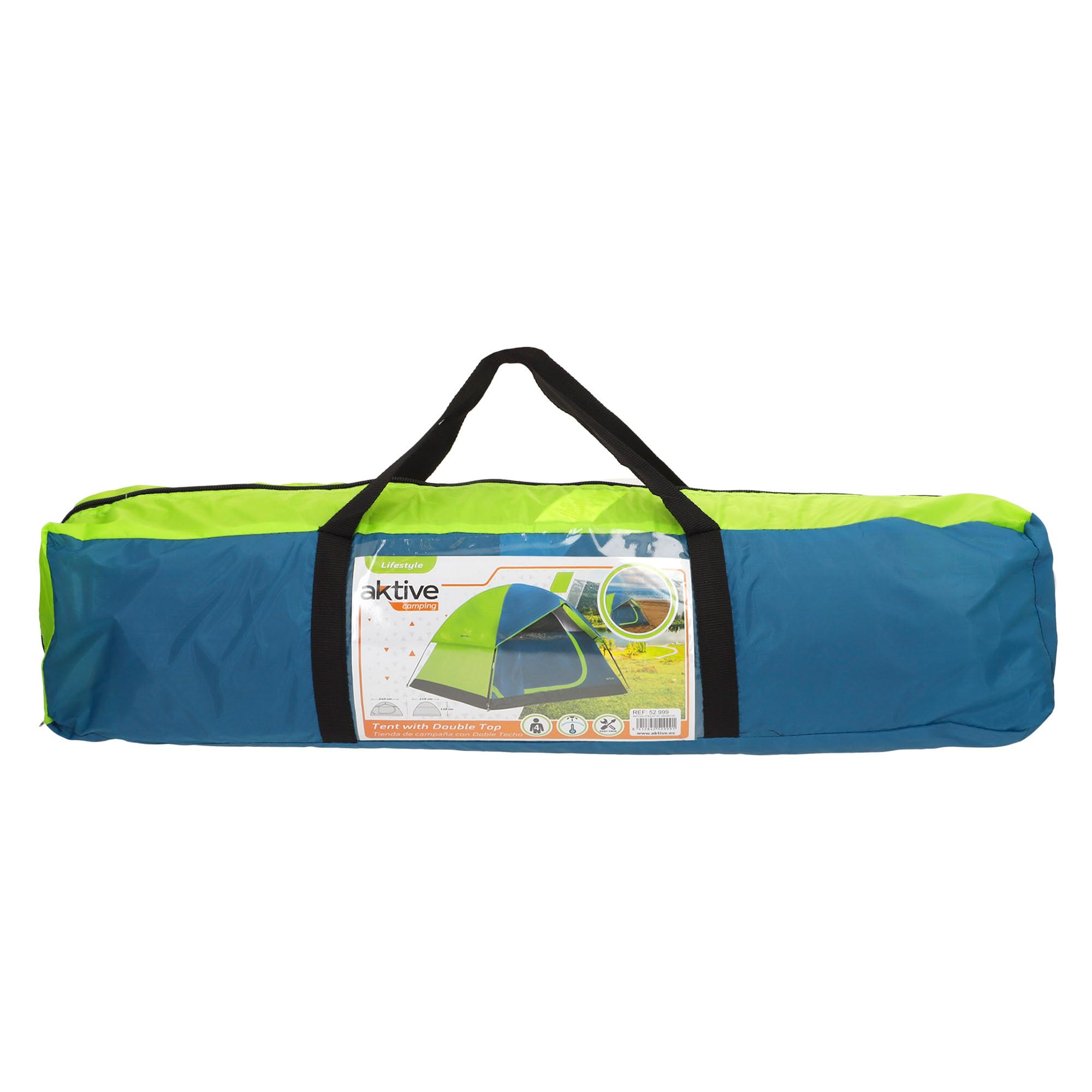 Aktive 52999 - Tenda igloo 4 uomini a doppio tetto | Dimensioni 240x210x130cm | Doppio tetto antipioggia, doppia porta con cerniera e zanzariera superiore | Tenda da campeggio