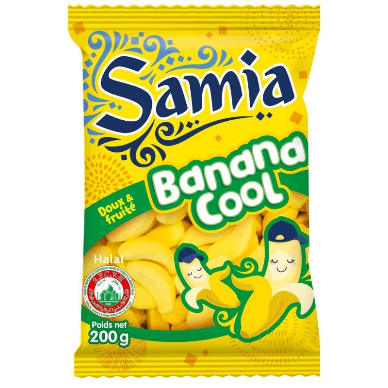 BONBONS SACHET GÉLIFIÉS BANANES HALAL 200G, SAMIA, LOT DE 4