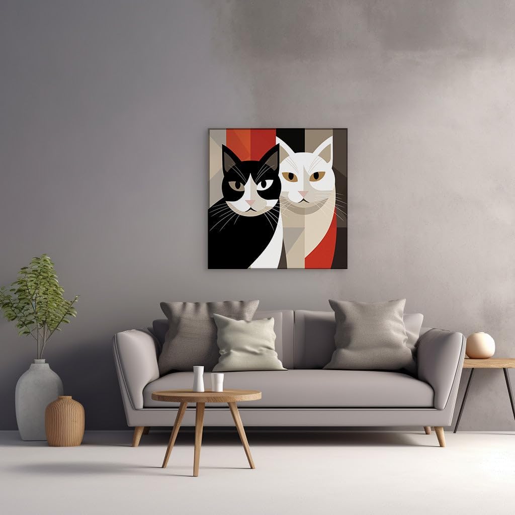 Canvas for Living room. Feline Elegance Amidst a Kaleidoscope of Stripes, 27 x 18 inch Canvas Wall Art - Ready to Hang - 69x46 cm (27x18 inch)