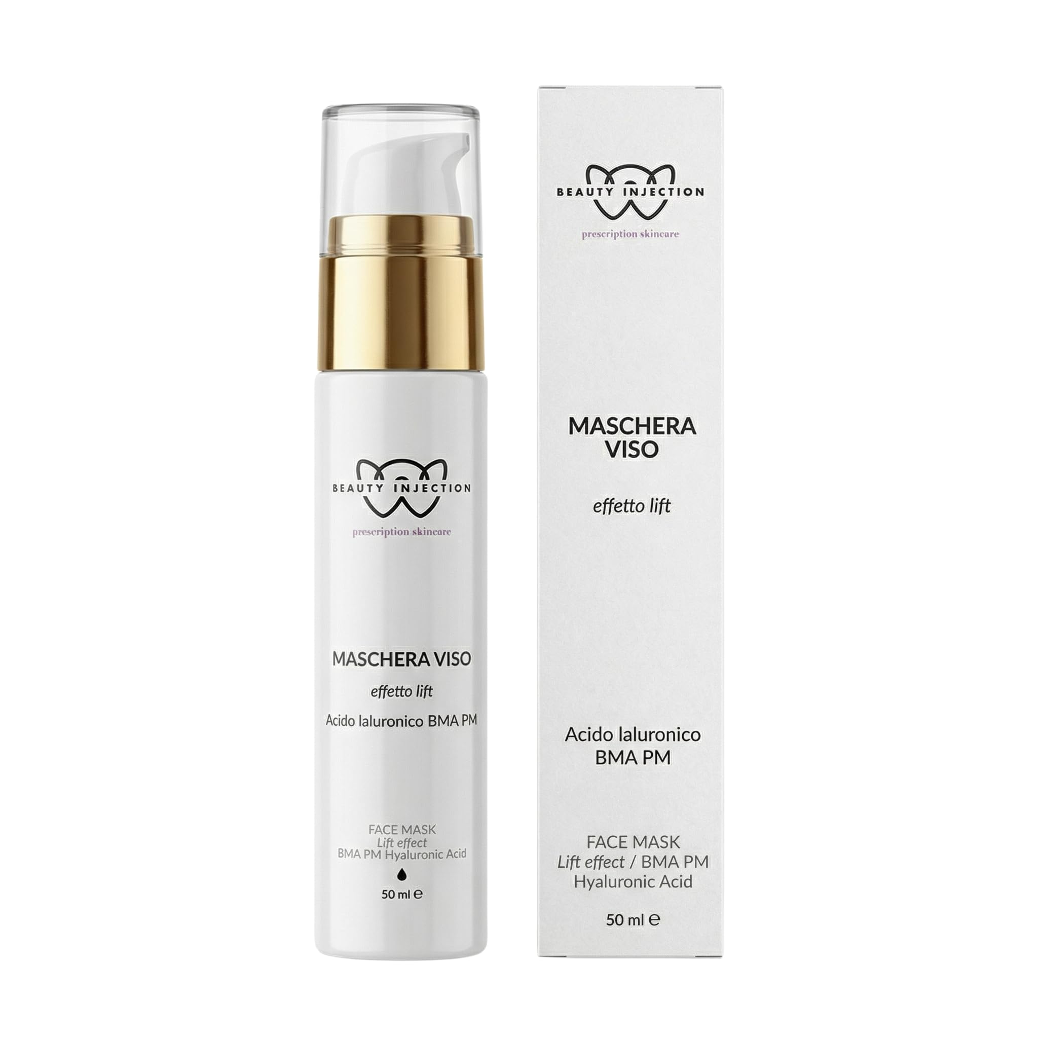 Wikirose Maschera Viso Effetto LIFT BMA PM Rimpolpante, Lifting e Idratante con Acido Ialuronico, Kigelia Africana, Oli Vegetali, Aloe Vera, Coenzima Q10, per Tutti i Tipi di Pelle, 50ml