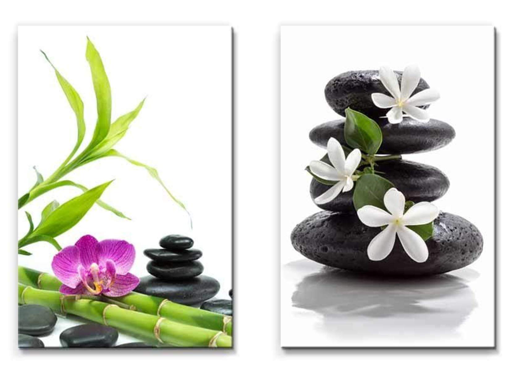 SCPmarts Canvas Print Purple Orchid with Bamboo and Black Stones/Tiare Flowers with Zen Stone Spa Concept Framed Canvas Wall Print by SCPmarts