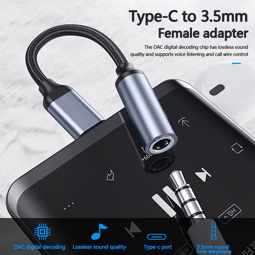 Unnderwiss Adattatore Audio USB C a Jack 3.5 mm per Cuffie, Compatibile con Galaxy S21 S21+ Note20 S20 Ultra, Huawei P40 P30 Pro Mate 20 30, Xiaomi 9 8
