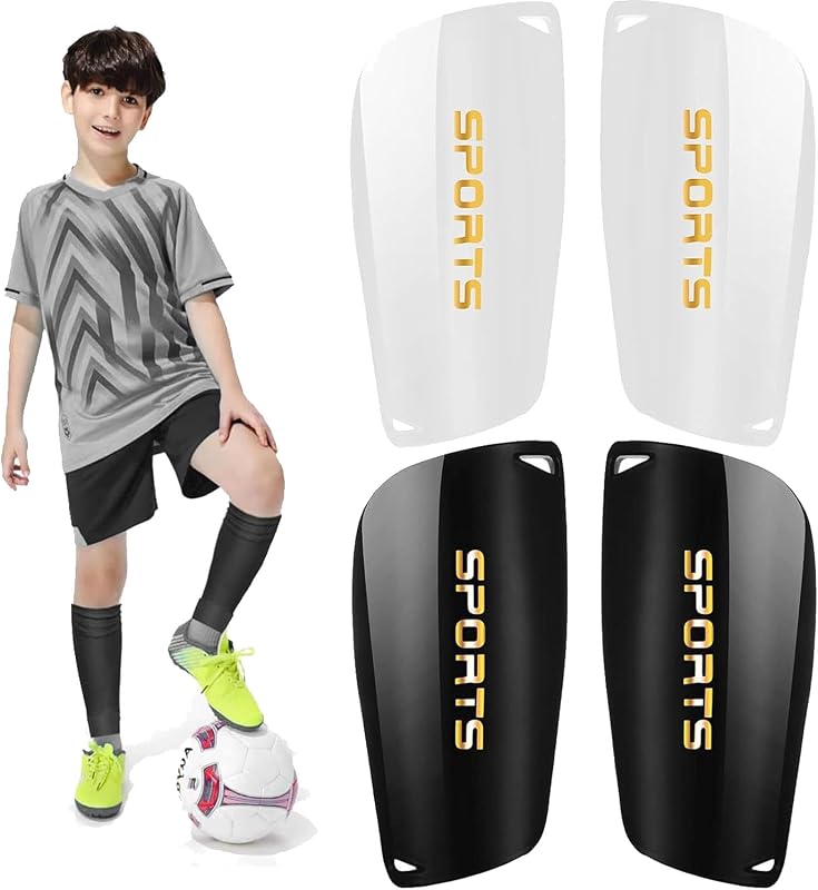 2 pares de espinilleras de fútbol para niños jóvenes, espinilleras para niños de 3 a 15 años, juegos de fútbol, ​​protección de cojín EVA, reduce golpes y lesiones, equipo liviano