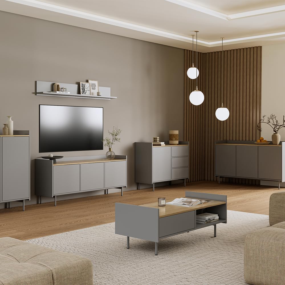 Vicco Cassettiera per camera da letto Velina, Grigio, 100 x 82 cm | con 3 cassetti e 1 anta, per riporre abiti e oggetti di uso quotidiano