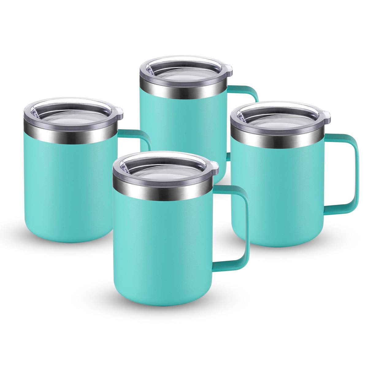 CIVAGO Taza de café de acero inoxidable con asa, 354 ml de doble pared aislado al vacío con tapa, apto para viajes (Aqua, 4 unidades)