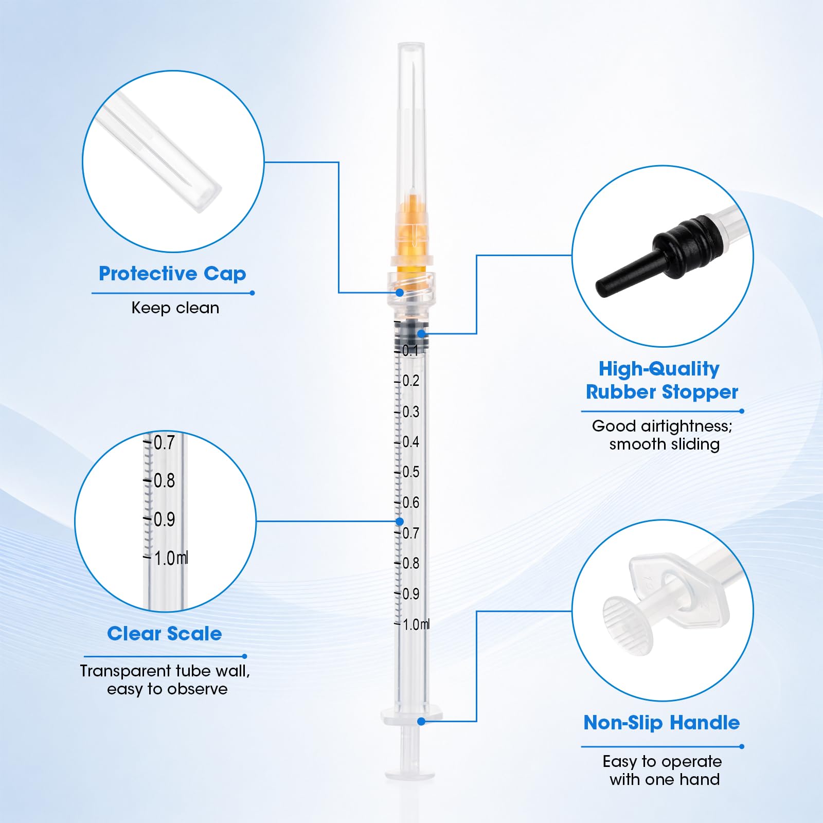 1ml Syringes with 25G 1 Inch(25mm), 1cc Luer Lock Syringes, 100 Pack — Amazon image 2