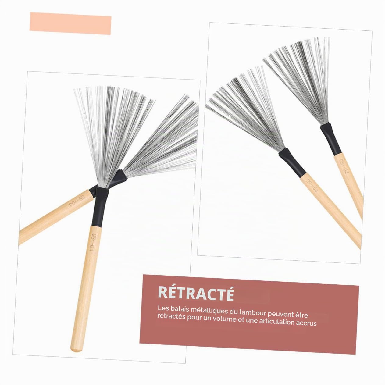 Brosse À Tambour En Fil D'Acier Avec Poignée En Bois 12.80 Pouces Balais Pour Batterie Jazz Accessoires De Percussions Pour Batteurs Débutants Et Professionnels
