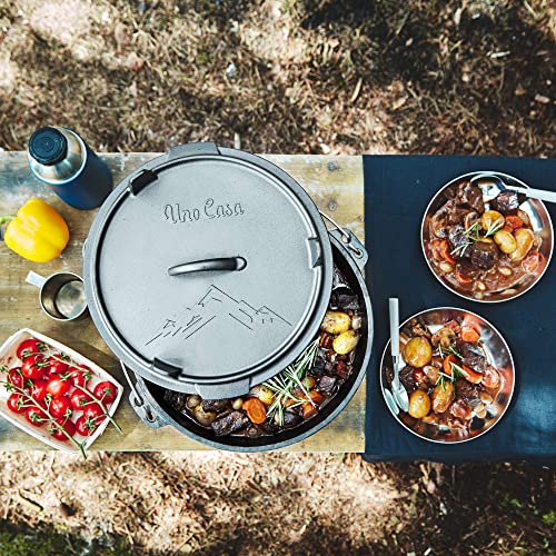 Uno Casa 6Qt Cast Iron Camping Dutch Oven with Lid Lifter and Storage Bag - Cast Iron Dutch Oven Pot with Lid, Cast Iron Camping Cookware, Camping Oven - Campfire Cooking Equipment - Image 7