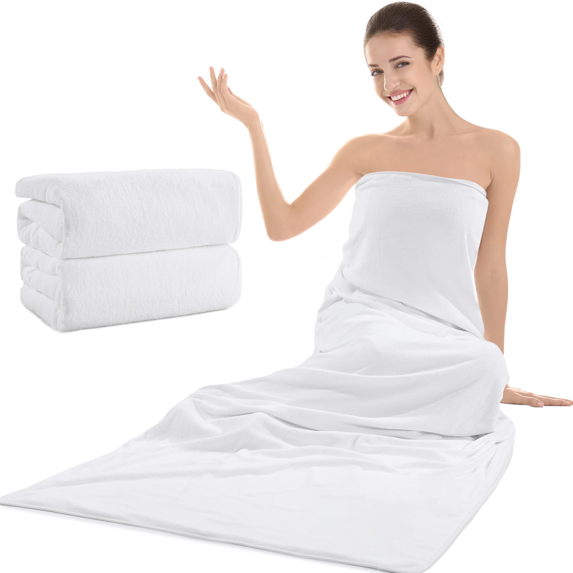 BALAPET Lot de 2 Serviettes de Sauna 100% Coton Douces et absorbantes pour couvertures de Sauna infrarouges, réutilisables et lavables en Machine (Blanc)