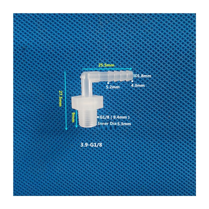 50 Uds 1/4,1/8 pulgadas hilo macho Pagoda codo conector exterior Dia3.9-11,1mm adaptador de tubo de manguera de plástico bomba de aire riego de tanque de peces(6.4mm-1/8)