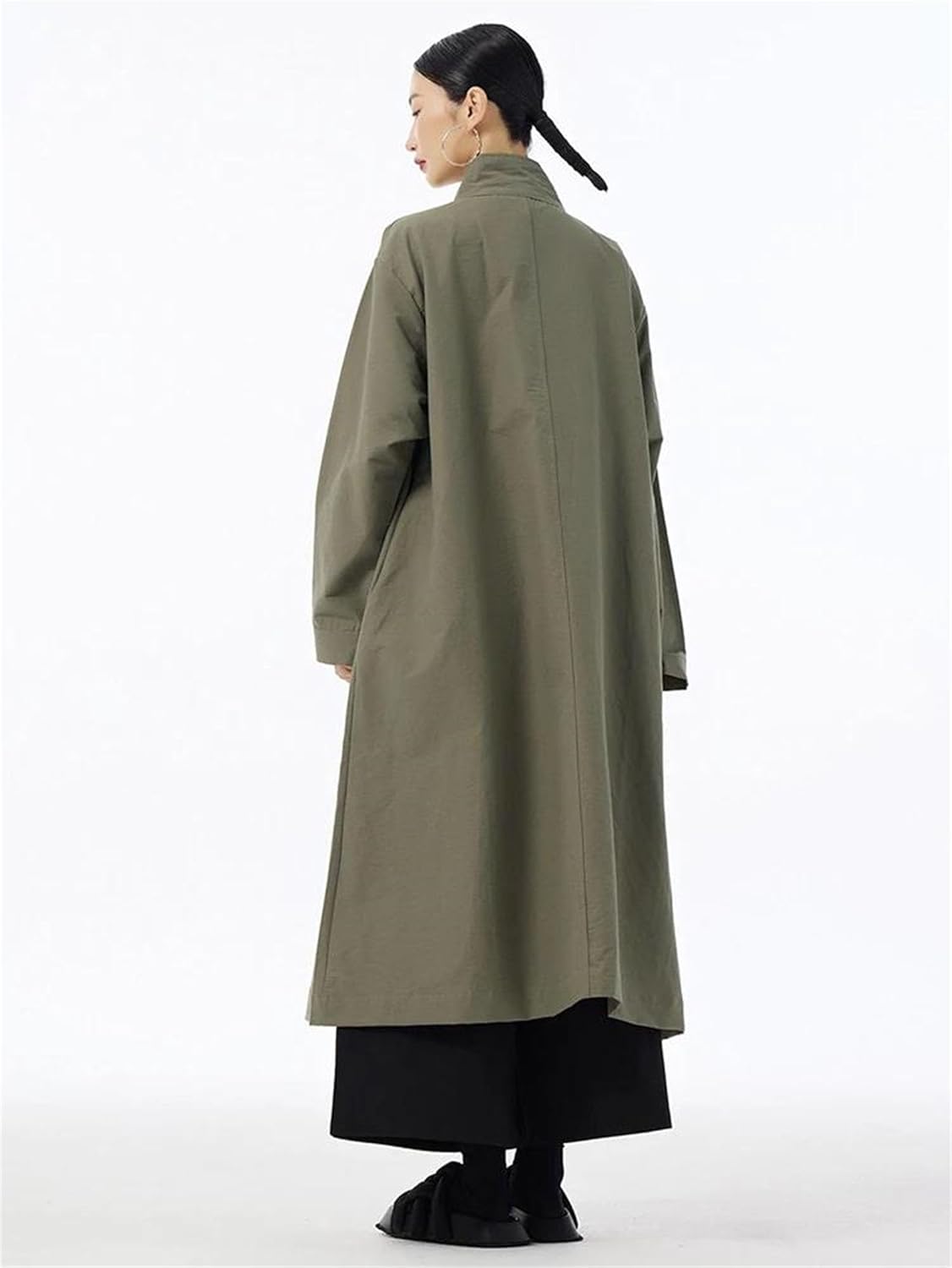 Women's Trench Coat Plus Size Long Coat Stand Collar Pocket Spring Fall Outerwear