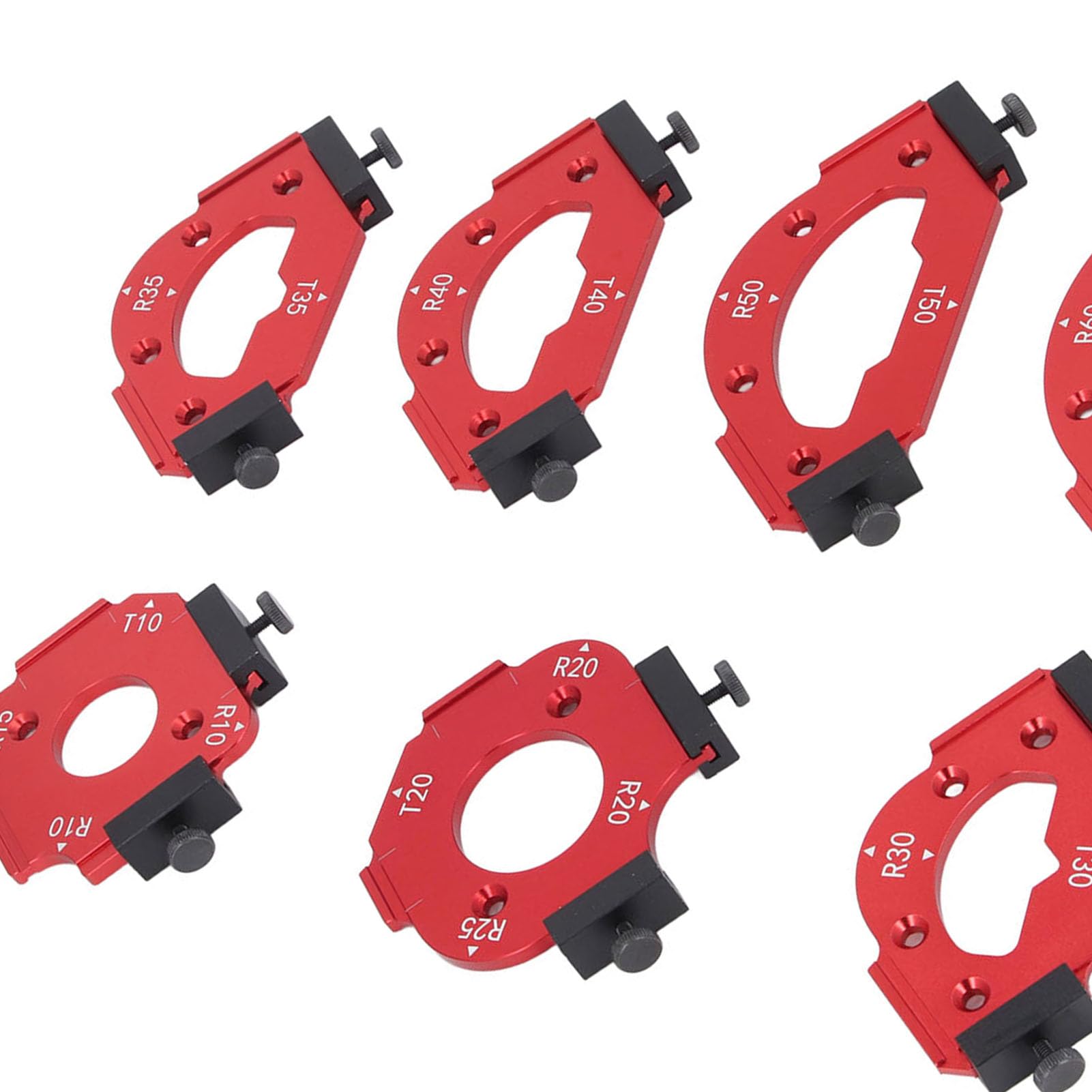 Walfront Juego de Plantillas para Esquinas de Mesa — Kit de Guías de Radio para Fresadora y Recortadora, con 8 Plantillas de Aleación de Aluminio (R10-R60) para Trabajos de Carpintería,