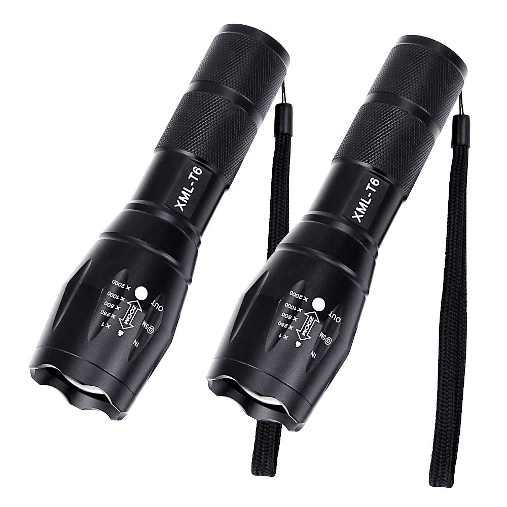 LYTIVAGEN 2 Pcs LED Torch 2000 Lumens Ultra Bright T6 Tactical Flashlight with 5 Light Modes and Adjustable Powerful Torches for Camping Outdoor Sports