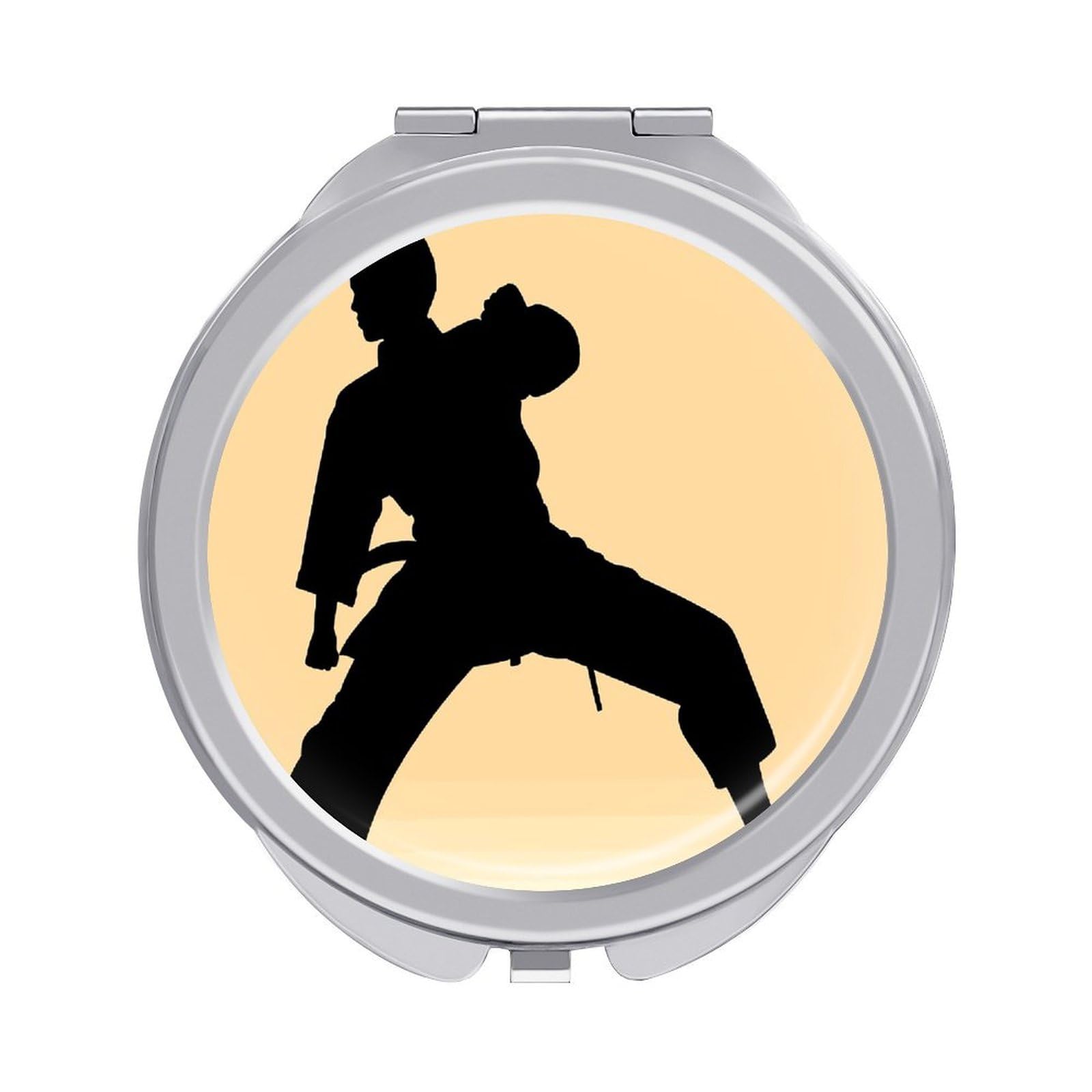 Fekiloot Men's Style Karate Silhouette Travel Makeup Mirror Handheld Compact Mirror Portable Pocket Mirror Double-Sided 1X/2X Magnifying For Handbag And Purses