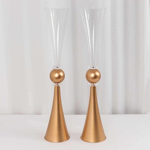 Miniatura 157 de Efavormart - Juego de 2 centros de mesa de trompeta con adornos de cristal transparente de 31 pulgadas, jarrón reversible de plástico para flores