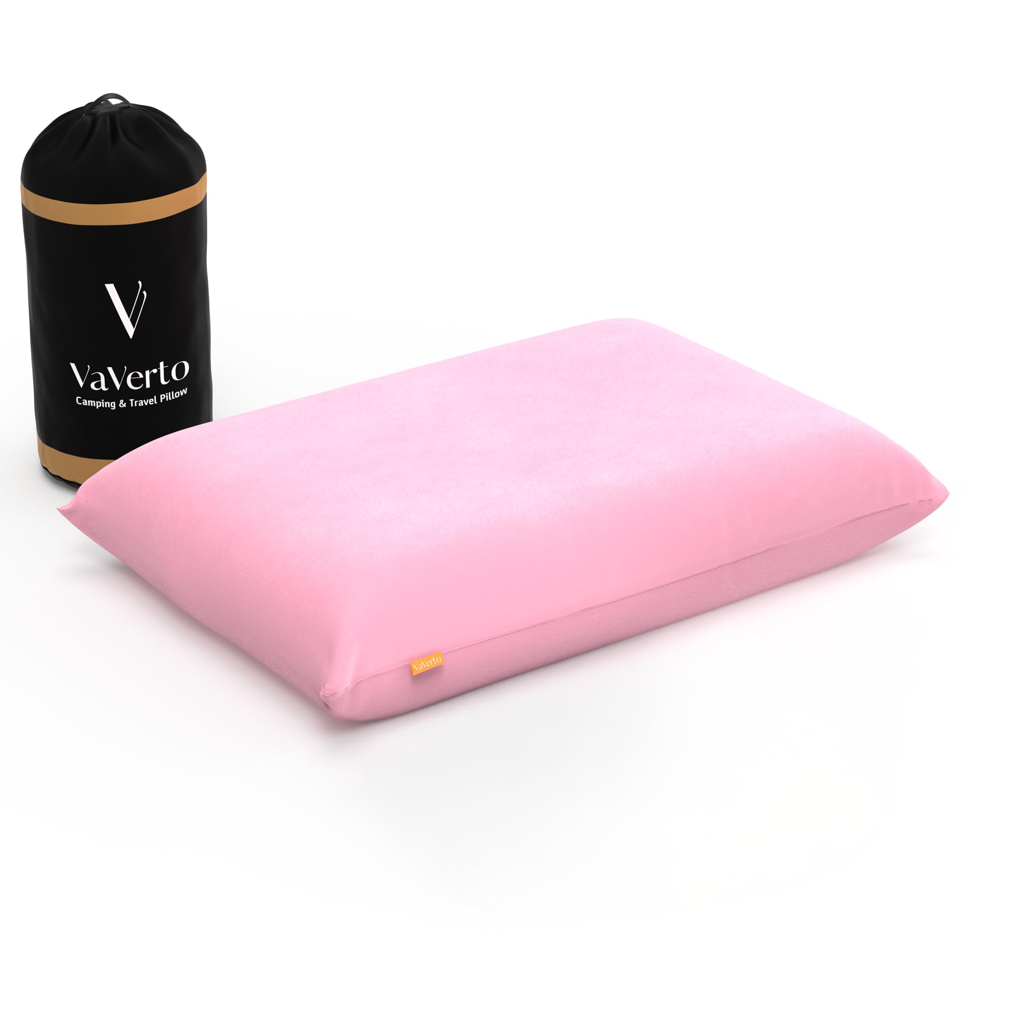 Vaverto Almohada de viaje y campamento rosa – Espuma viscoelástica comprimible de firmeza media, funda de bambú transpirable, lavable a máquina, ideal para mochileros, avión, viajes en coche