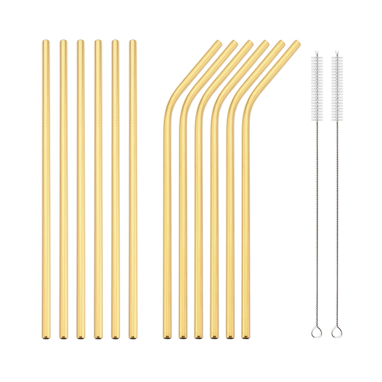 Snplowum 14pcs Straw Set With Clean Brush, 18/10 Stainless Steel Drinking Tool For Restaurant Party Daily Use, Resuable Drinkware Include 6 Straight, 6 Bent, 2 Brush