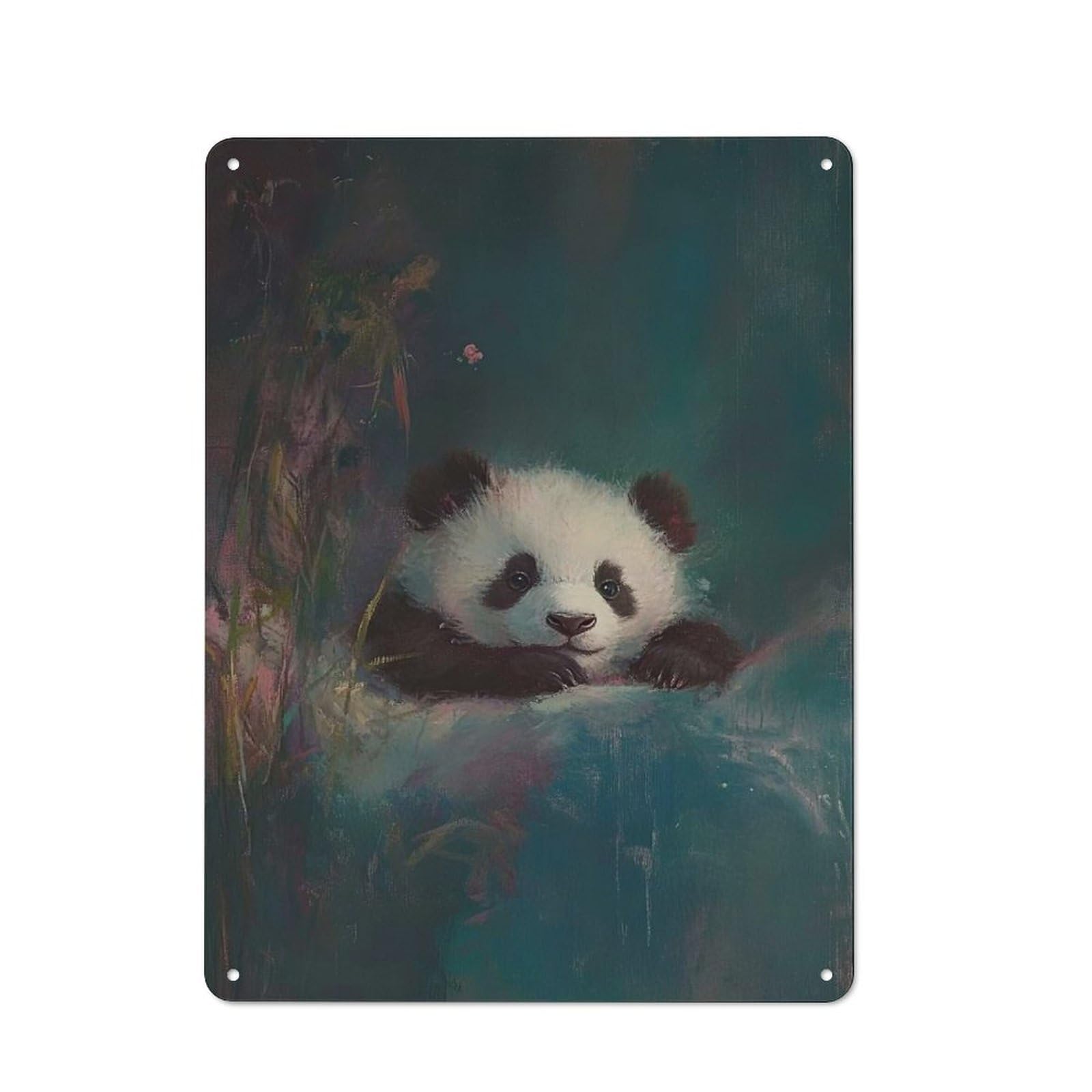 Junmoney Panda Cub Vintage Metal Wall Art Sign 40X30cm Featuring Old Style Wall Plaque For Kitchen, Hallway, Bar Or Small Cafe