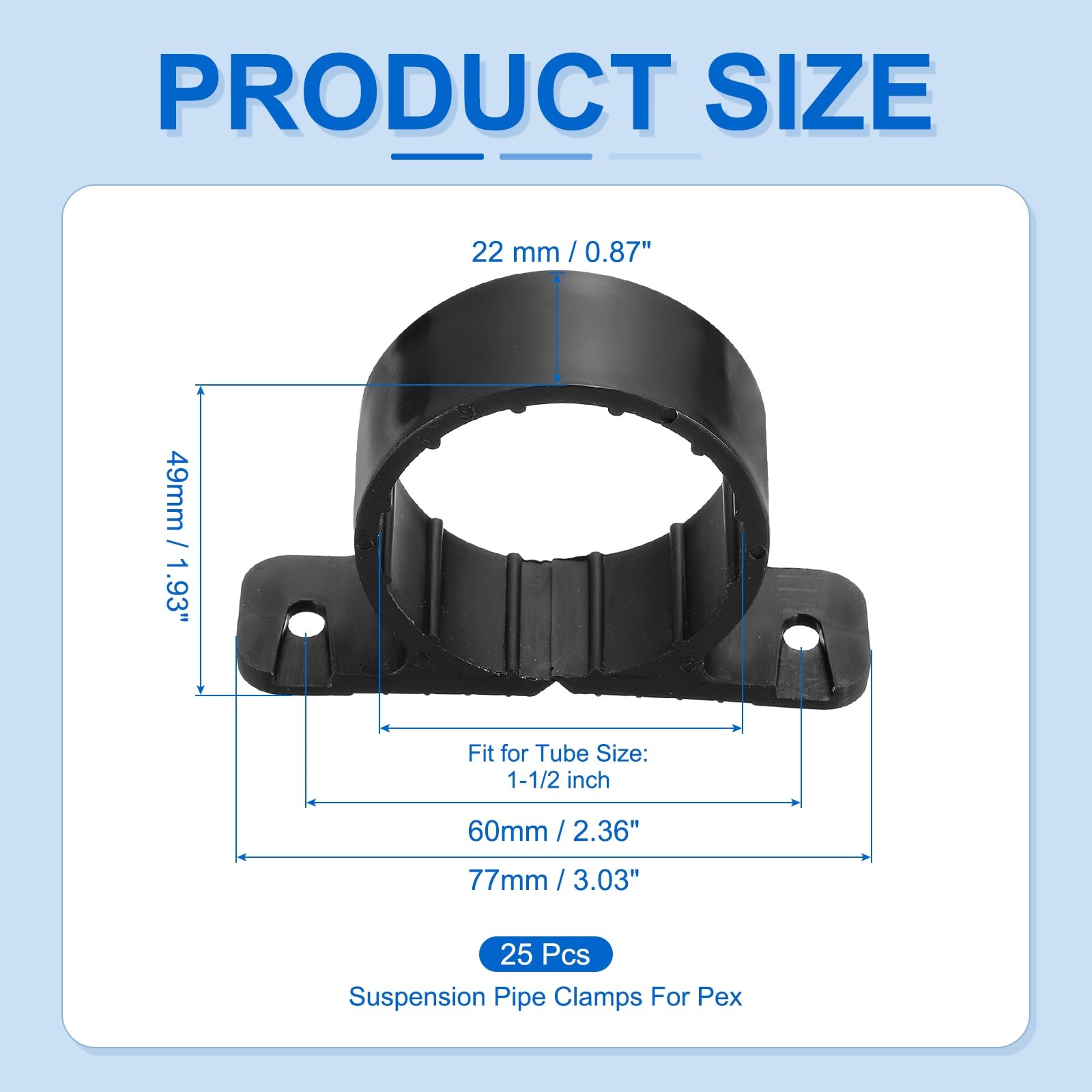 PATIKIL Suspension Pipe Clamps 1-1/2 Inch, 25 Pack Standard Tubing Supports for Pex Copper CPVC Pipe Black - Image 2