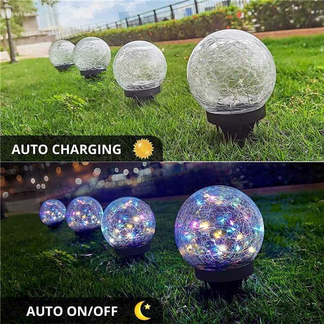 Luces De Bola De Cristal Craquelado, Lámpara De Césped Luces De Jardín Lámpara Solar Decoración Al Aire Libre Bola De Cristal Agrietada Impermeable (Multicolor (2 piezas, 12 cm))