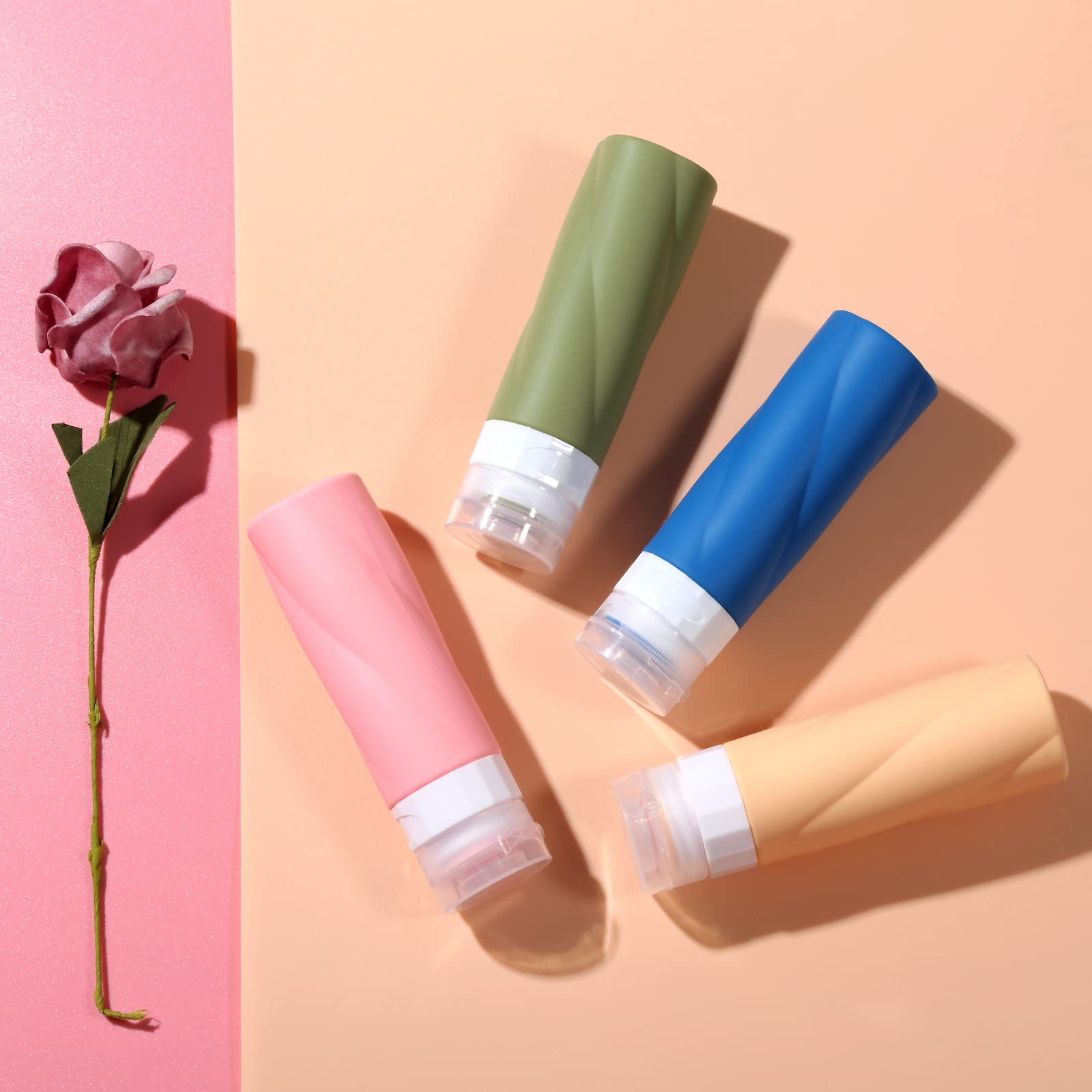 Gemice Reiseflaschen für Toilettenartikel, 85 ml, TSA-zugelassene Behälter in Reisegröße, BPA-frei, auslaufsicher, Reiseröhren, Flüssigkeit, Reisezubehör mit transparenter Kulturtasche (4 Stück)