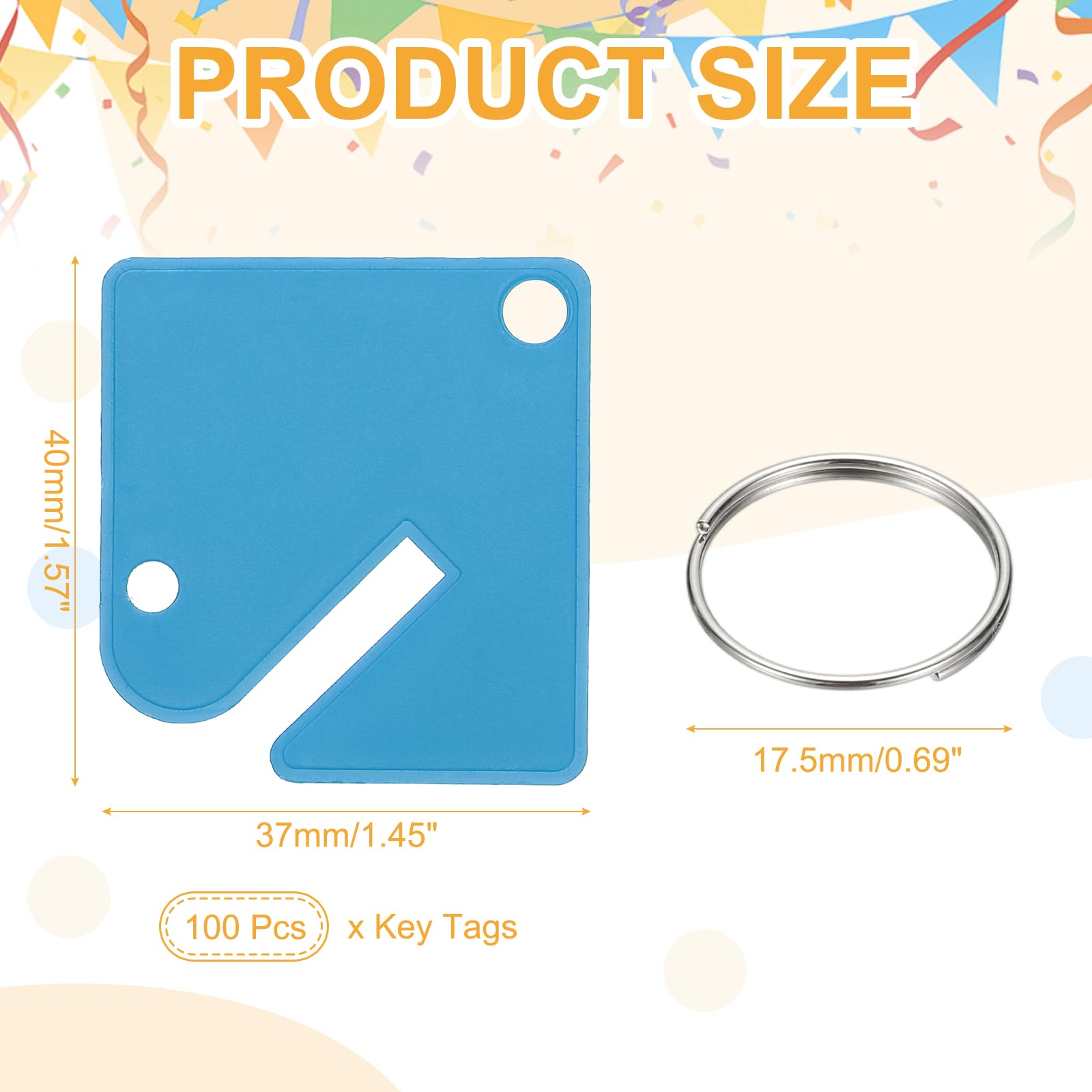 PATIKIL 100 Pcs Key Tags, 1.5" Plastic Hanging Tag Slotted Key Tags Square Blank Writeable Durable with Metal Ring for Cabinet Boxes Lockers Identifiers Home Garage, Sky Blue - Image 2