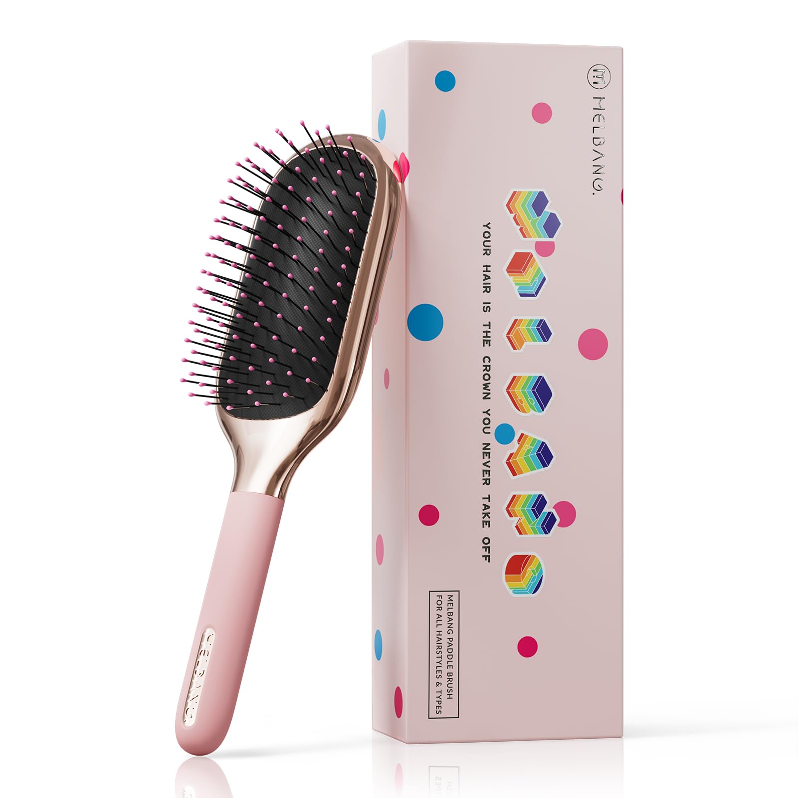 MELBANG Detangling Hair Brush for Women, Paddle Hairbrush for Wet & Dry Hair, Pain-Free Cushion Bristles for Thick, Curly, Long & Damaged Hair, No Pulling (Pink)