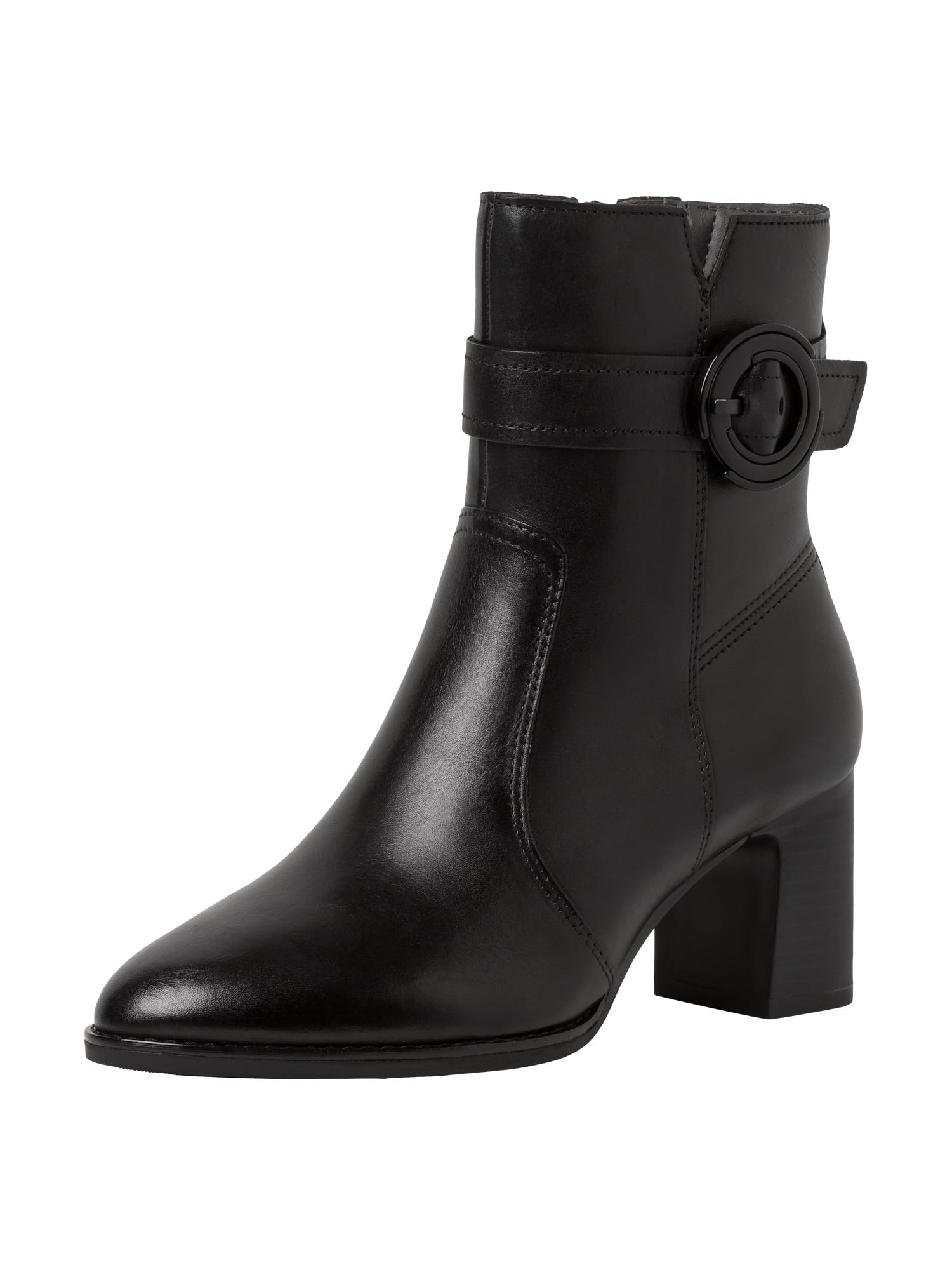 Tamaris Comfort Women’s Ankle Boots with Heel Leather with Buckle Comfort Fit , Black, 6,5 UK