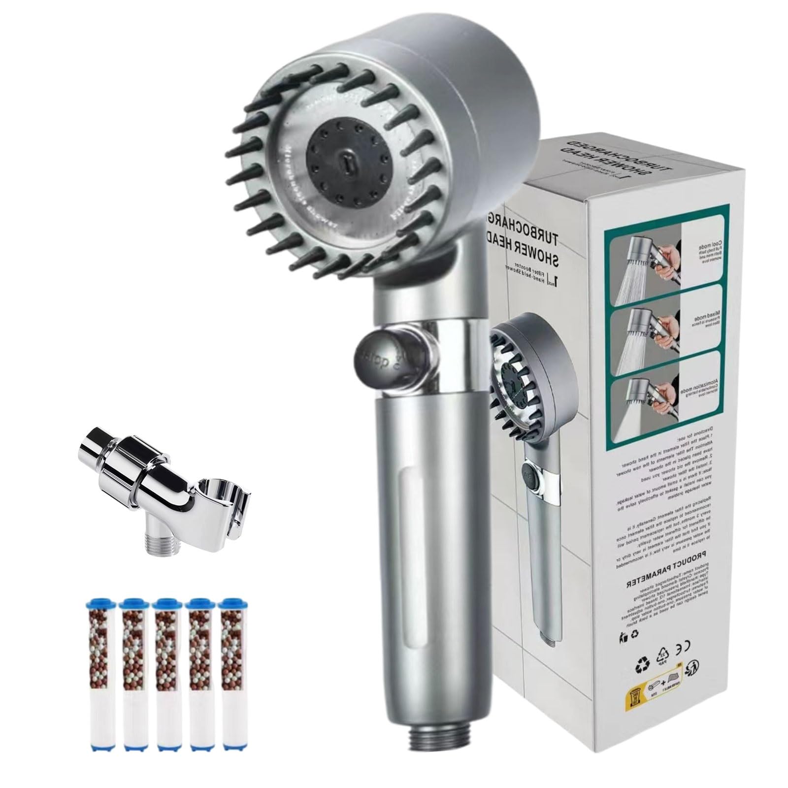 Drivse IonDrops soffione doccia filtrato ad alta pressione – Turbo Boost con finestra visibile e 5 filtri al solfito di calcio(SETA)