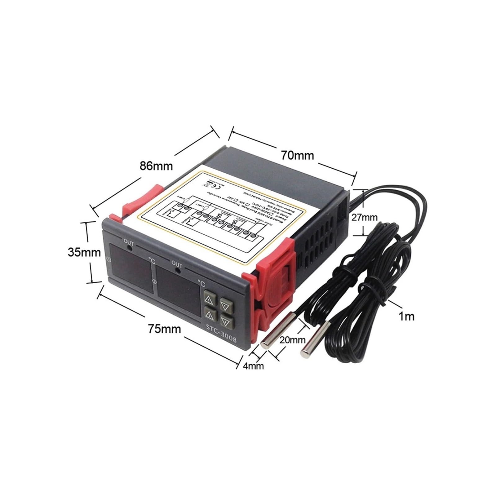 Sterownik temperatury STC-3008 KT99 Cyfrowy regulator temperatury podwójny termostat termoregulacyjny z dwoma wyjściami przekaźnikowymi 12 V 24 V 220 V z grzałką i chłodnicą(DC 12 V)