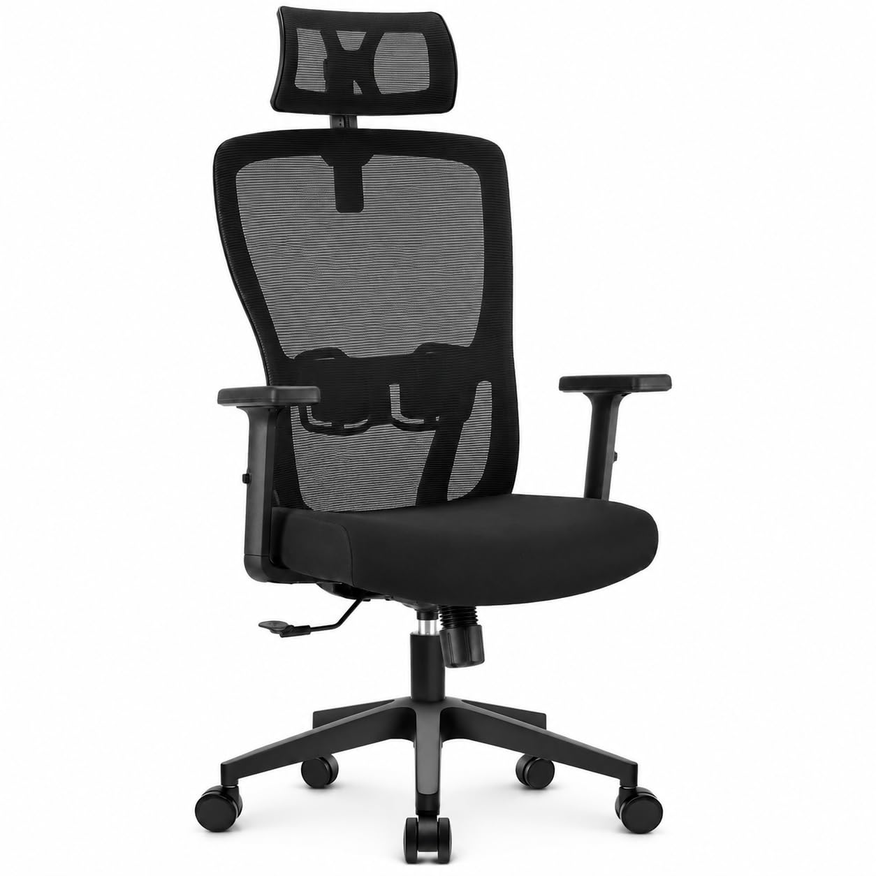 Hoolamyie Sedia Ufficio Ergonomica con Poggiatesta 2D, Sedia da Scrivania in Rete Traspirante con Supporto Lombare Regolabile, Braccioli Regolabili, Reclinabile 90°-130°, Portata 150 kg, Nero