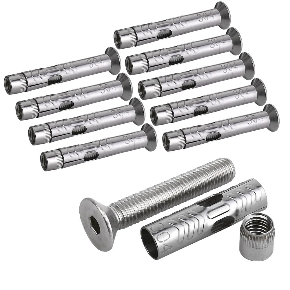 Ancoraggio per bulloni, 20 viti di ancoraggio in acciaio inox, viti a testa svasata, viti a testa svasata interne, viti di ancoraggio per carichi pesanti, ancoraggi a cuneo per scaffali, supporti