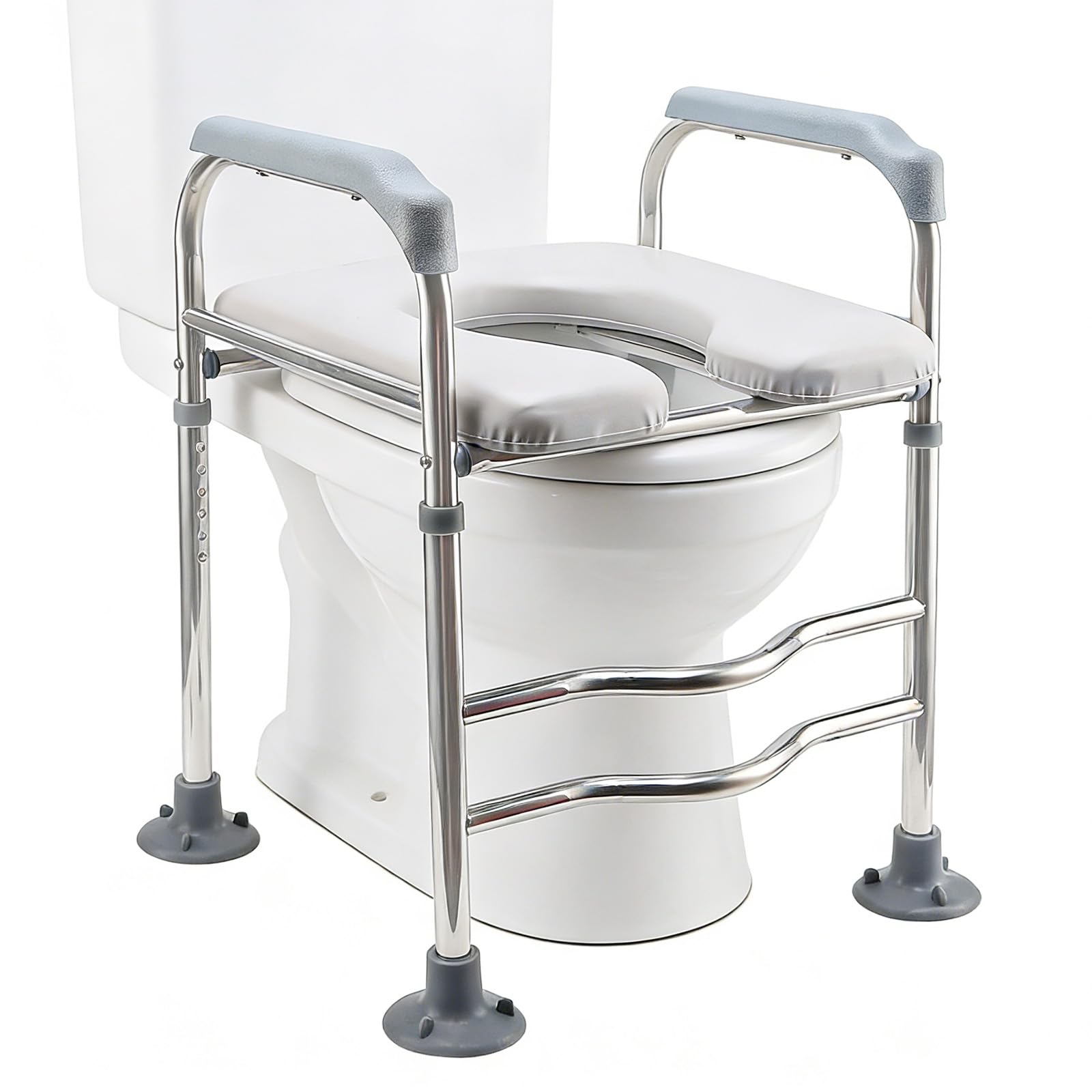 Rialzo per sedile WC resistente, con maniglie di sicurezza, regolabile in altezza, telaio di supporto per WC per disabili, sedili rialzati per anziani in gravidanza, adatto a qualsiasi bagno, capacità