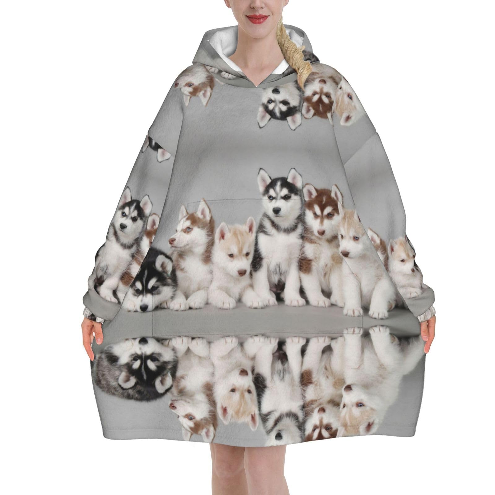 Jmorco Lovely Husky Blanket Hoodie Oversized Wearable Hooded Blanket Warm Throw Blanket Sweatshirt For Women Men Teens 320g Flannel