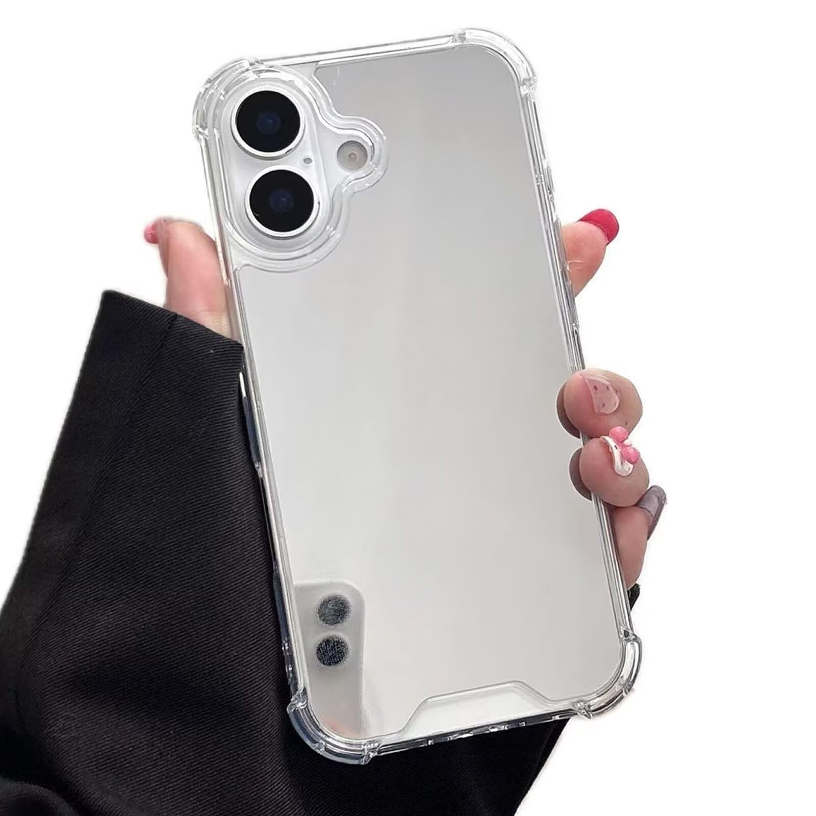 Miagon Mirror Case for iPhone 17,Makeup Mirror Effect Bright Reflection Hard Back Bumper Rubber Phone Cover for Girls Women Silver