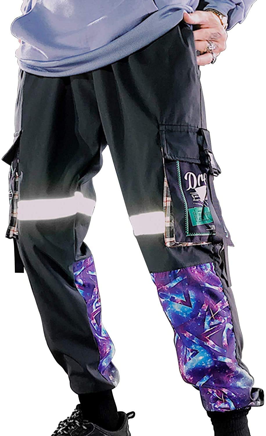XYXIONGMAO Uomo Nero Cyberpunk Riflettente Joggers Tuta Techwear Pantaloni Della Tuta Hip Hop Streetwear Cargo Pantaloni per gli Uomini