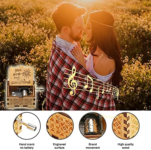 hadio You Are My Sunshine Music Box, Music Box You Are My Sunshine Gifts for Women, You Are My Sunshine Gifts Music Box for Girls Boys, Hand Crank Wooden Music Box as Gifts for Him & Her