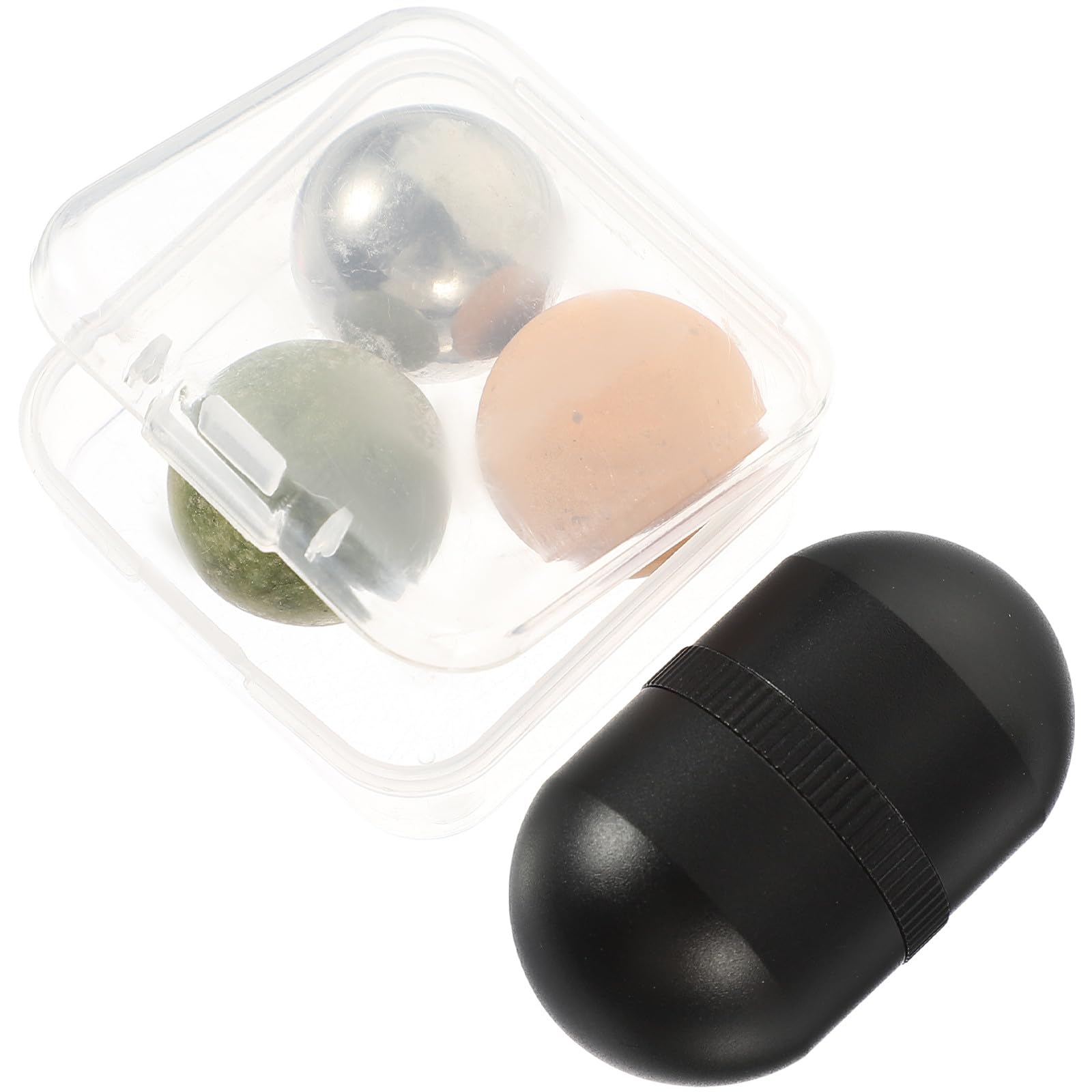 Generic Jade Face Roller and Volcanic Stone Ball Massager Set with Metal Shell, Black Facial Massage Roller for Eye Care and Oil Absorption, Beauty Massage Tool for Skin Tightening and