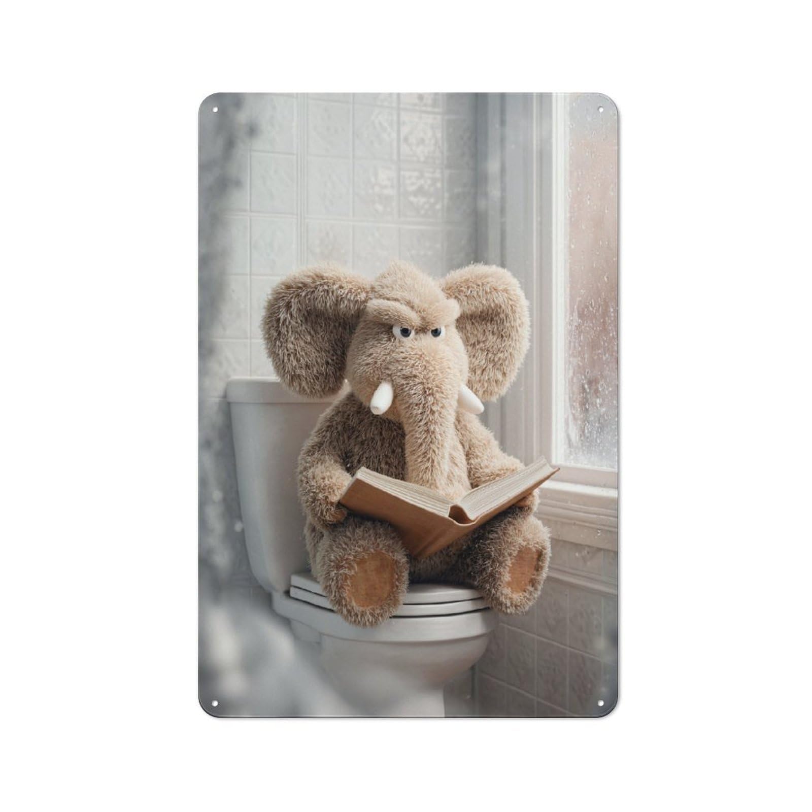 Junmoney Style-4 Plush Elephant Reading On Toilet Rustic Metal Sign 30X20cm For Living Room Wall, With Clear Rustic Wall Decor Character