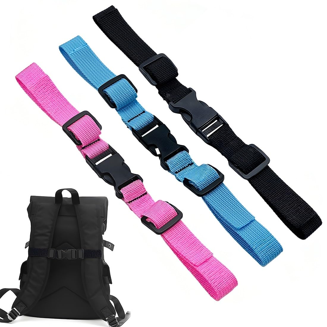 3 Pezzi Cinghia Toracica Zaino, Spallacci dello zaino, Cinghia Toracica Regolabile con Fibbia, Adjustable Backpack Straps, Cinturino Sterno Regolabile Cinturino Antiscivolo Resistente, Jogging
