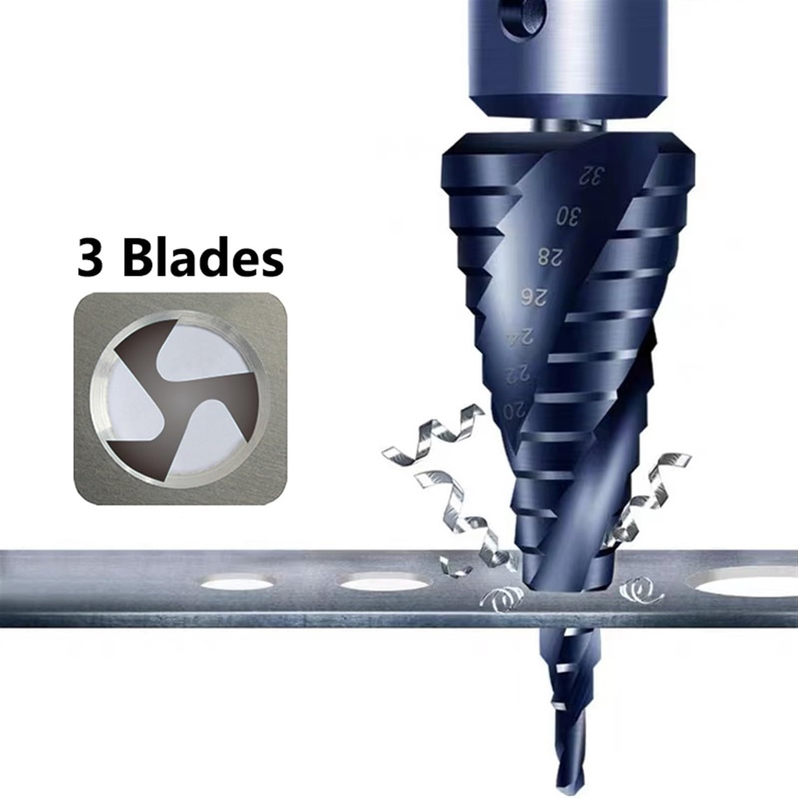 1Pcs M35 Cobalt TiALN Step Drill Bit Spiral Groove 3 Flutes Quick Change Shank Industrial for Stainless Steel(4-12mm(9 Steps),Straight Shank)