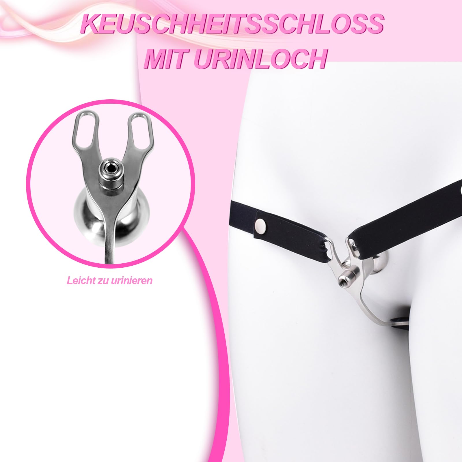 Cage de chasteté hommes avec anti-chute Chastity Belt Sissy Fake femme cage à pénis pliage inversé Cock Cage Clip Homme Grand jouet sexuel SM pour les hommes (3234+Belt,Pink)