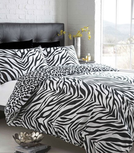 Just Contempo Parure de lit king size Motif zèbre Noir/blanc