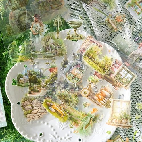 Image of Jaravik Seasons Theme Vintage Aesthetic Sticker Book - 20 Sheets Seasonal Scrapbook Stickers | | Cottagecore Planner & DIY Craft Supplies Scrapbooking Stickers (Spring)