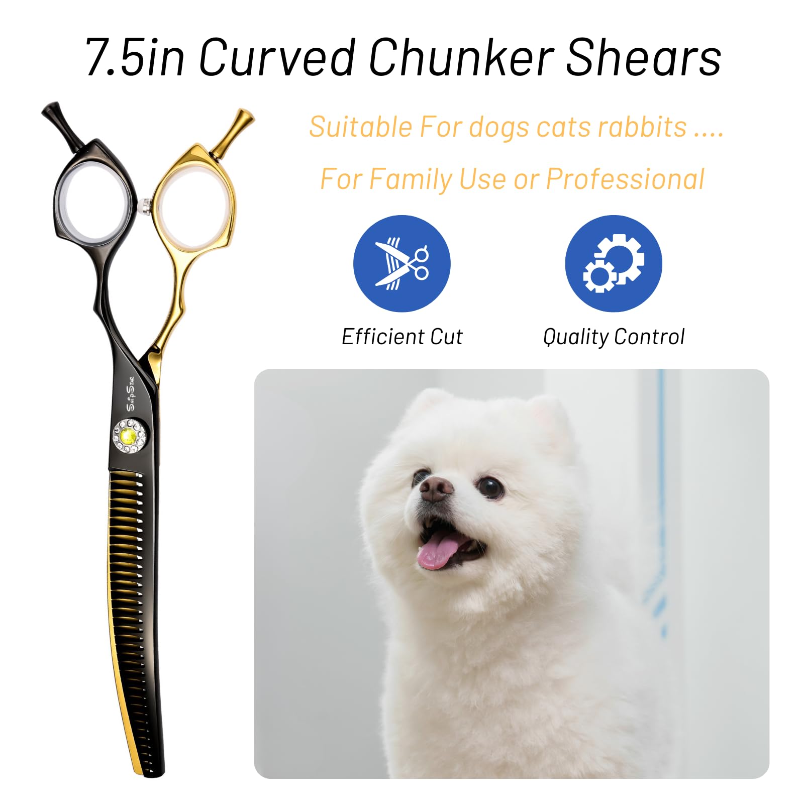 7.5 Zoll Professionelle Haustier gebogene Chunker Schere 25 Grad Biege Gold High-End Groomers Schere 35 Zähne, Verdünnung Rate 65%