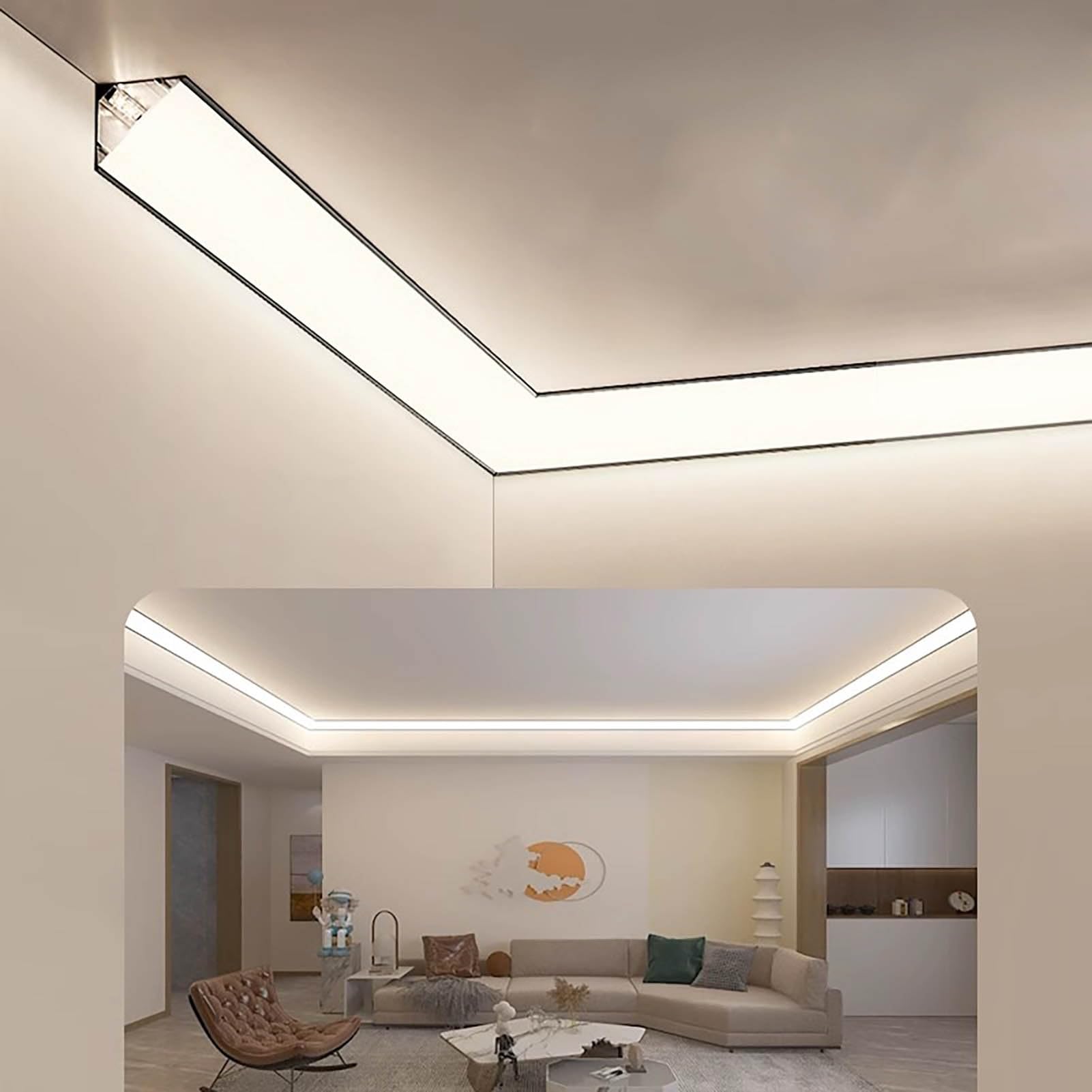 Profili per Strisce Led Battiscopa / Canale di Modanatura a Led per Illuminazione a Soffitto, Canale di Battiscopa a Led per Illuminazione a Corona, Diffusore Flessibile a Led per Strisce Luminose(62.