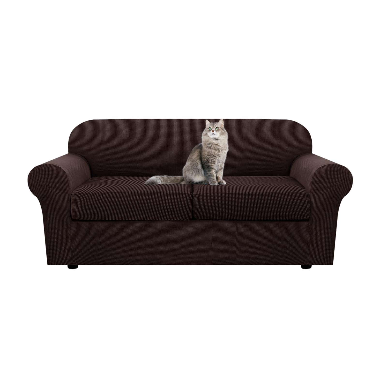 SYLC Ektorp Sofa Cover with Seat Cushions Covers and Backrests Covers Sofa Covers Stylish Stretch Jacquard Couch Slipcover Protector (Coffee,Love+2 Seats)