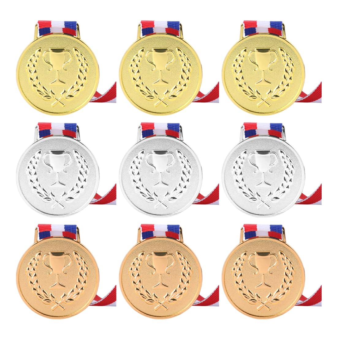 Medaglie Premiazioni Metallo, 9 Pezzi, Medaglia Oro Argento Bronzo con Nastro Collo Vincitore, 1. 2. 3. Medaglie in stile olimpico, per Giochi per Feste di Giorno di Sport Scolastico